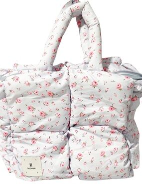 The Oh Kind Light Blue Floral Puff Quilted Puffer Bag Mini Tote